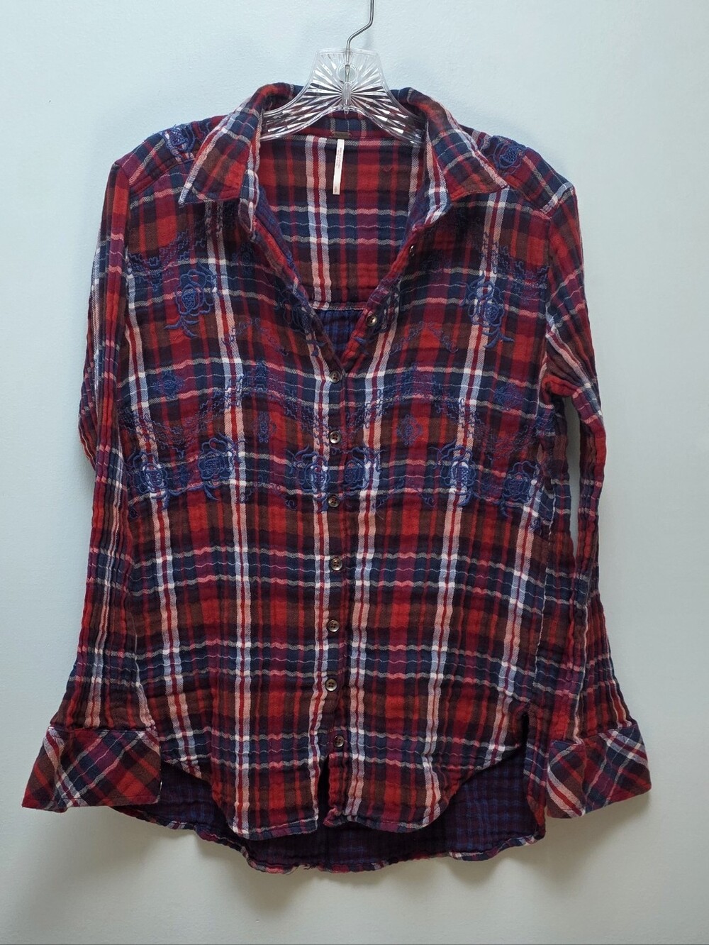 FREE PEOPLE | Magical Plaid Embroidered Shirt, Size Small